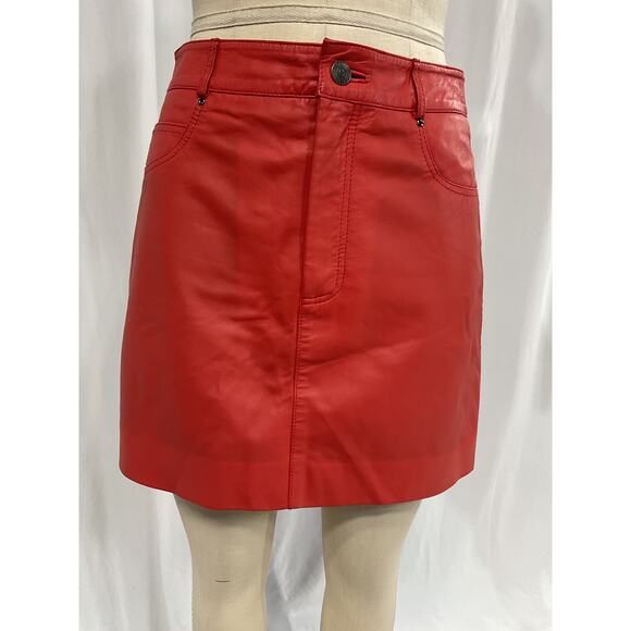 Walter Baker 'Alicia' Red Mini Leather Skirt Size 4 - Picture 2 of 5